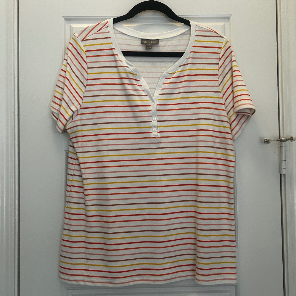 NWOT Style & Co XL Striped V Neck T-shirt